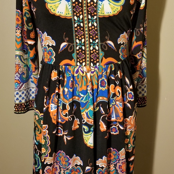 Vibrant Vintage ECI NY Floral Midi Dress Size Sm - Picture 3 of 4